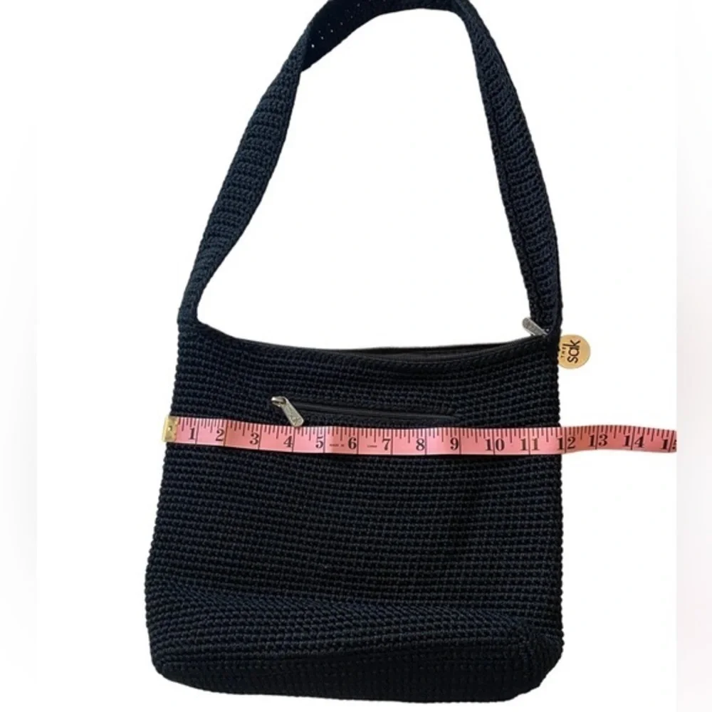 The SAK black woven crochet knit shoulder bag purse excellent condition